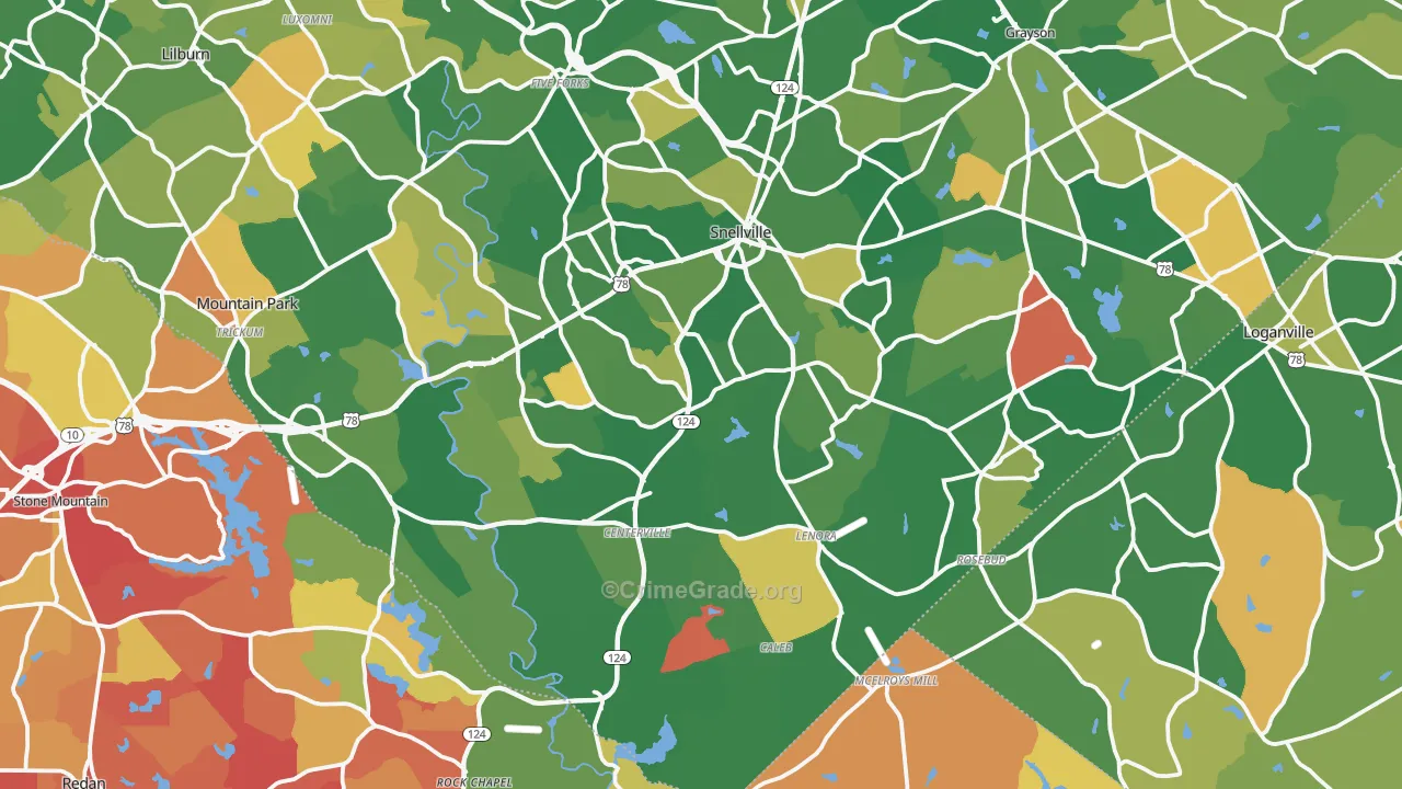 Snellville, GA Map of Arson Rates