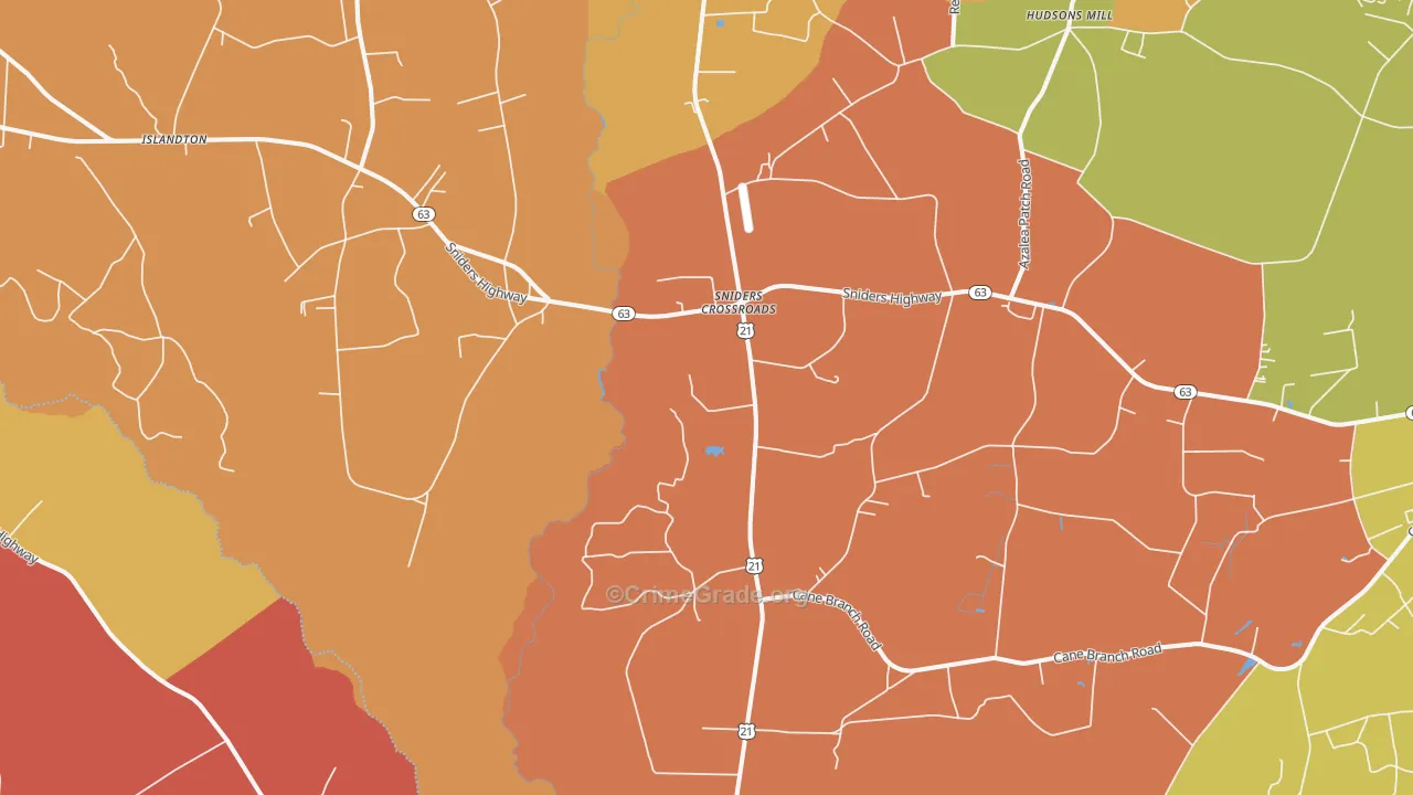 Sniders Crossroads, SC Map of Arson Rates