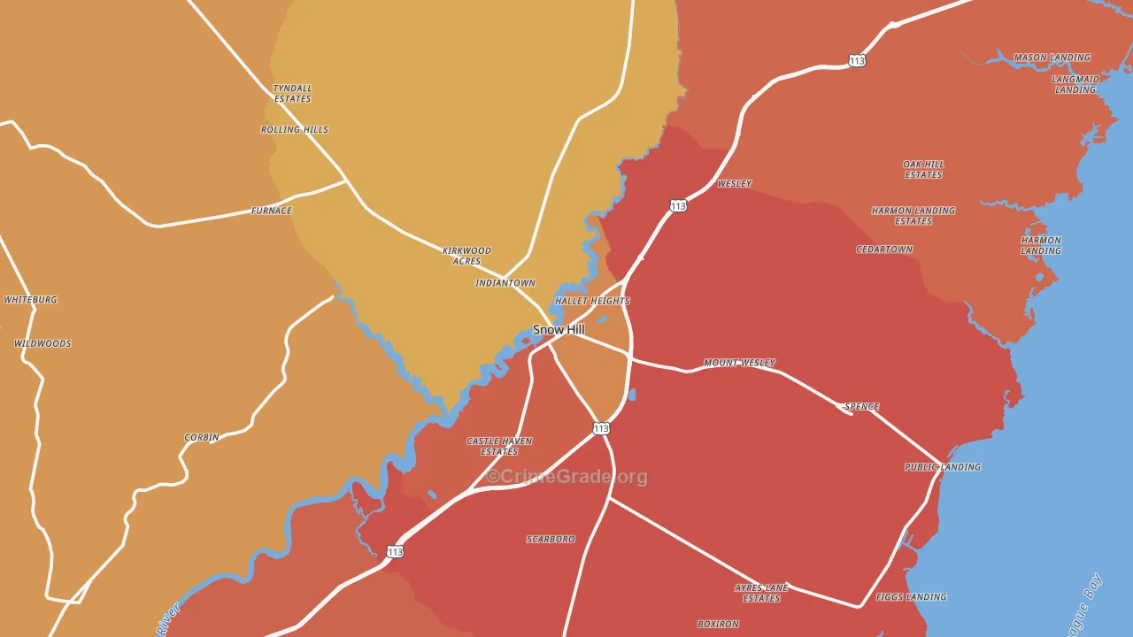 Snow Hill, MD Map of Arson Rates