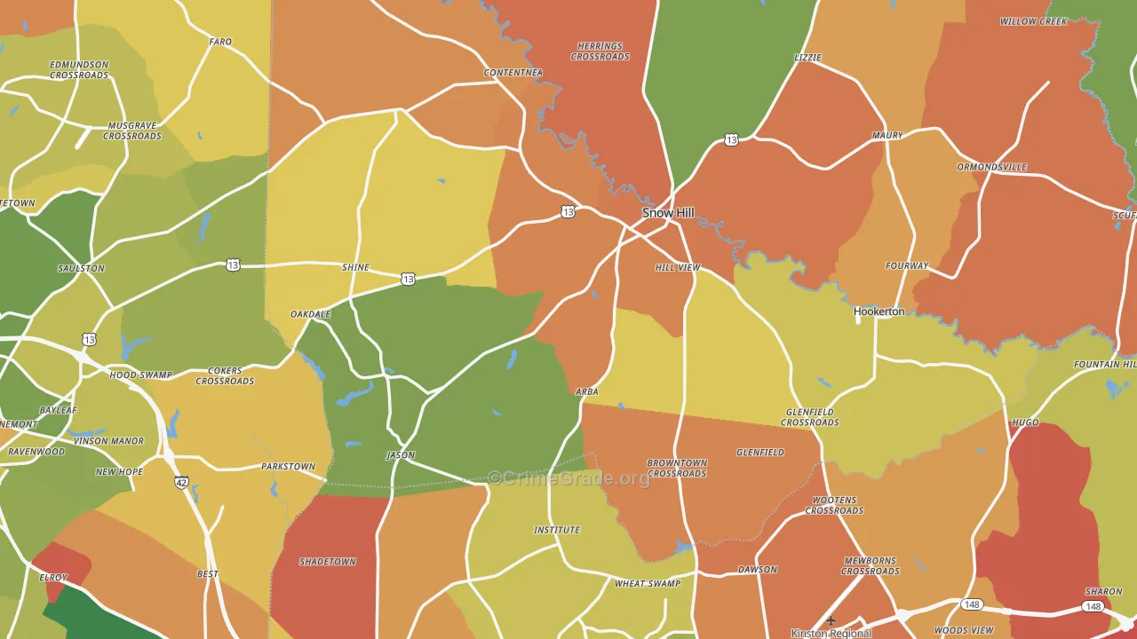Snow Hill, NC Map of Arson Rates