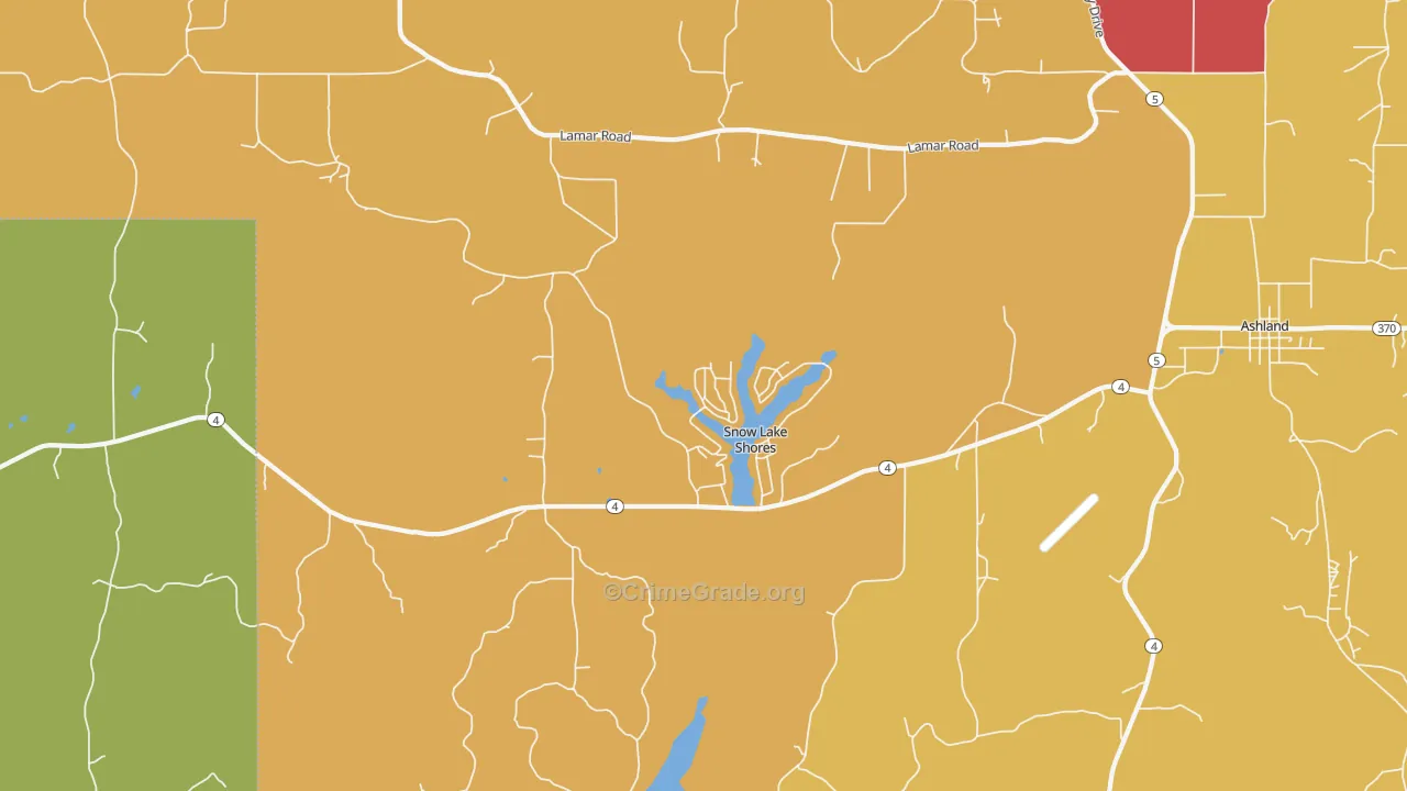 Snow Lake Shores, MS Map of Arson Rates