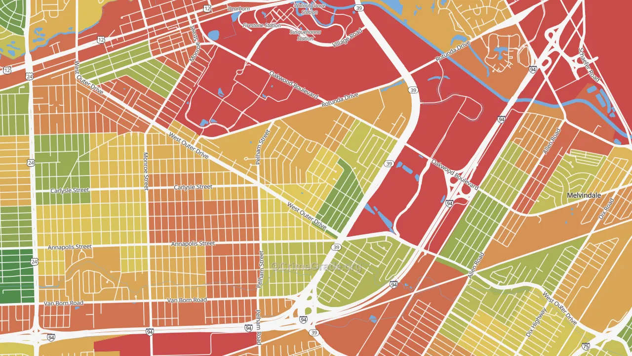 Snow Woods, Dearborn, MI Map of Arson Rates