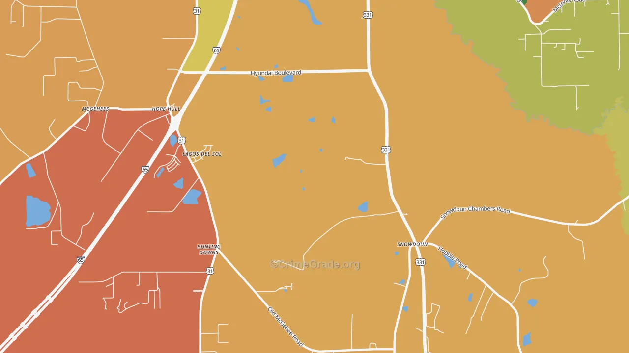 Snowdoun, AL Map of Arson Rates