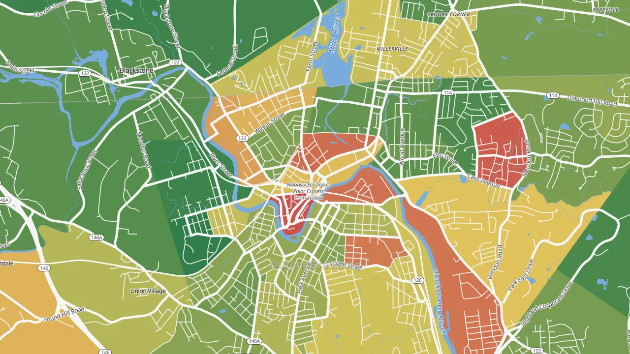 Social, Woonsocket, RI Map of Arson Rates