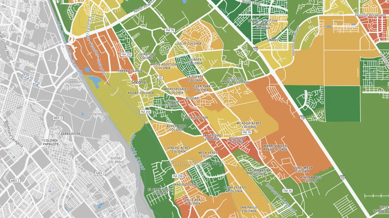 Socorro, TX Map of Arson Rates