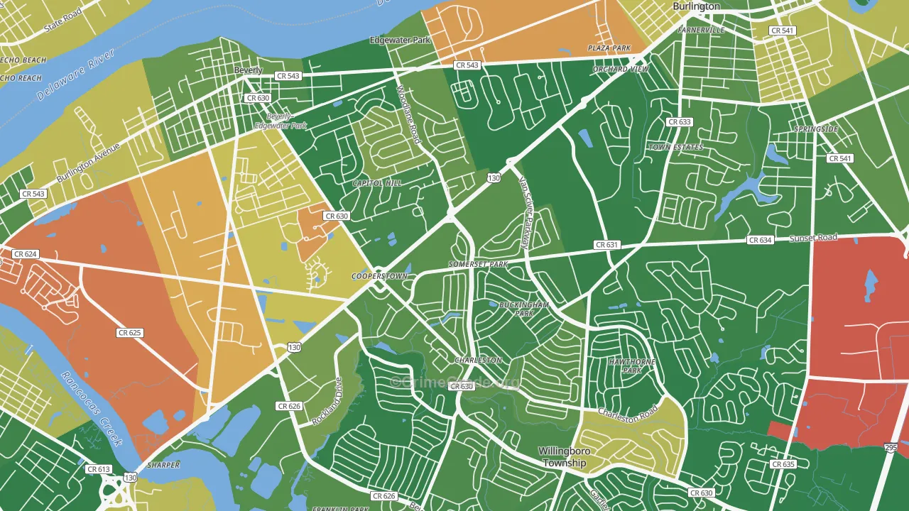 Somerset Park, Willingboro, NJ Map of Arson Rates