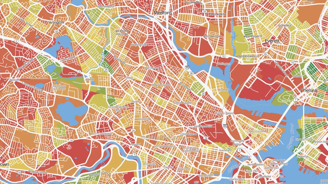 Somerville, MA Map of Arson Rates