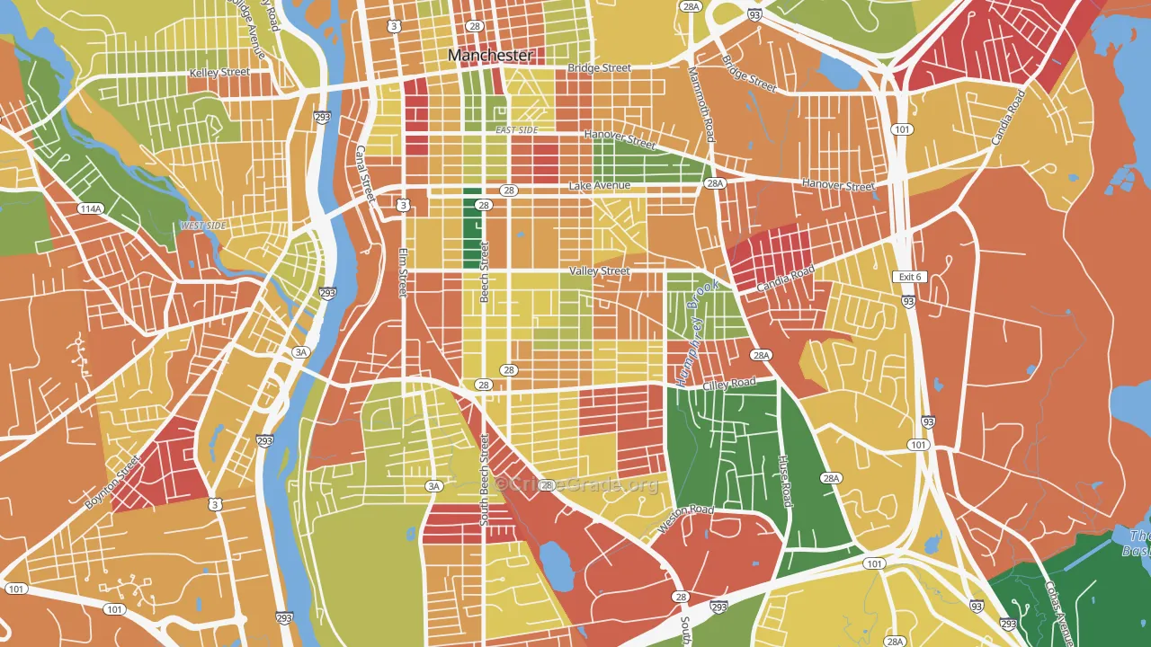 Somerville, Manchester, NH Map of Arson Rates