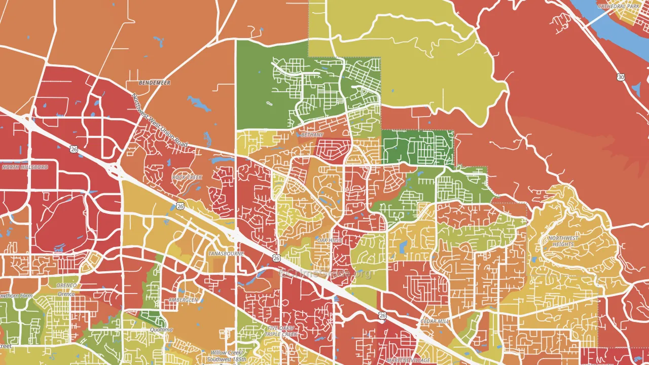Sommerset West-Elmonica North, Bethany, OR Map of Arson Rates