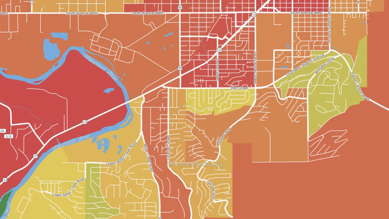 South 39th Street, Missoula, MT Map of Arson Rates