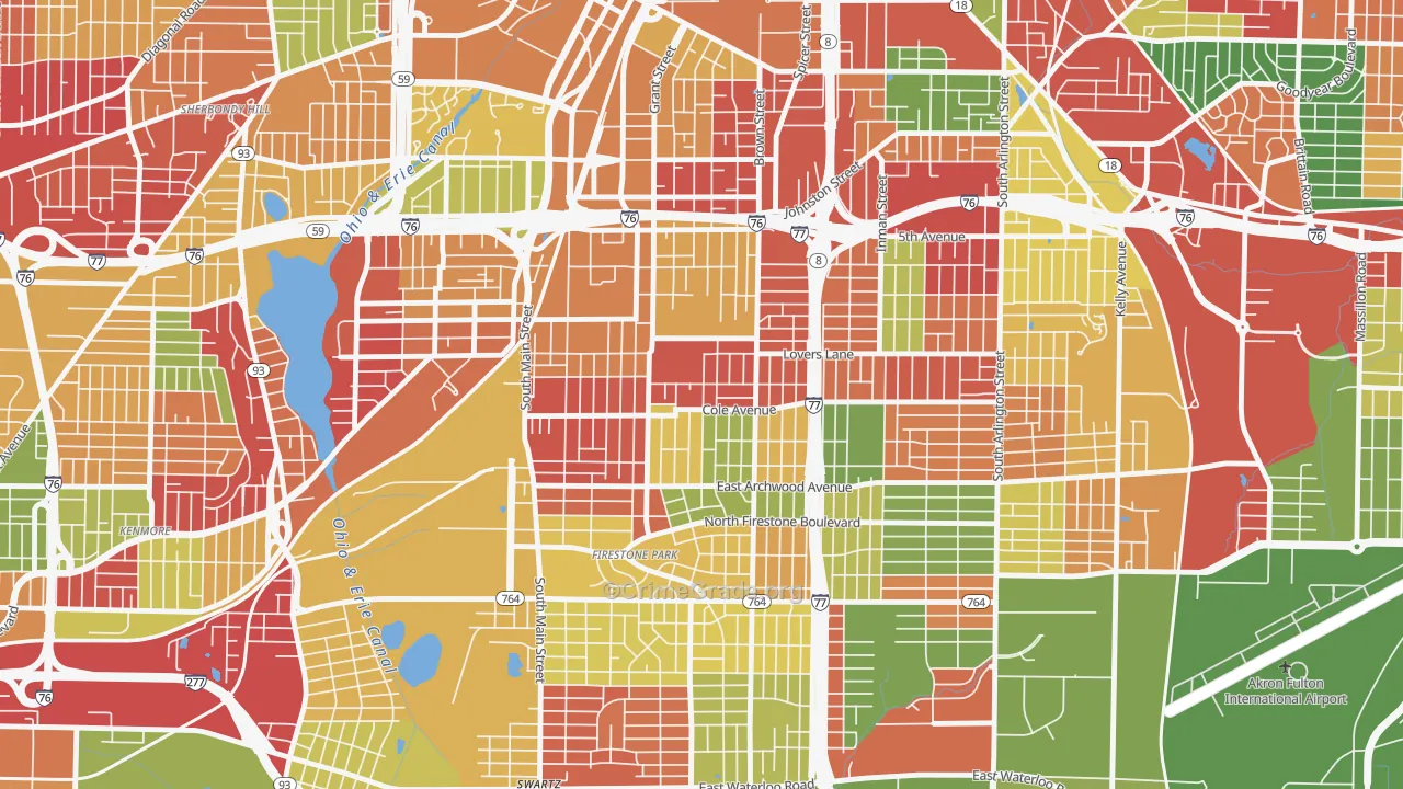 South Akron, Akron, OH Map of Arson Rates