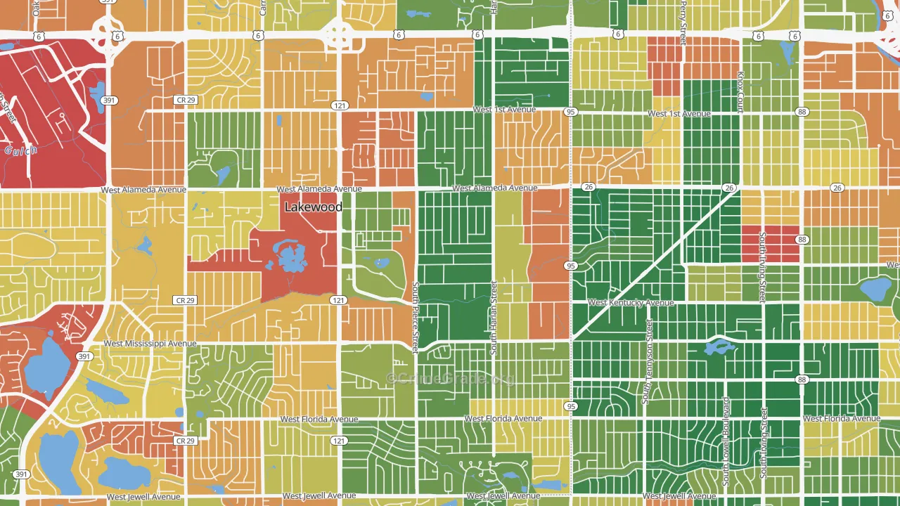 South Alameda, Lakewood, CO Map of Arson Rates