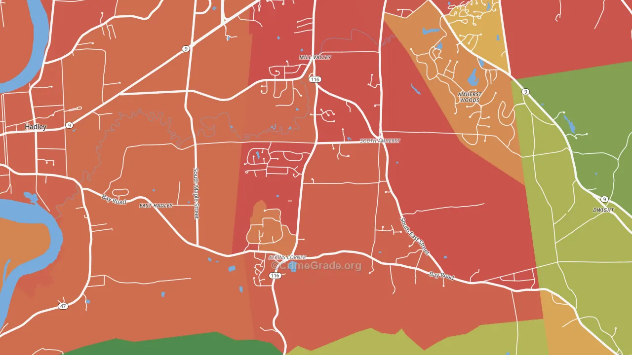 South Amherst, Amherst, MA Map of Arson Rates