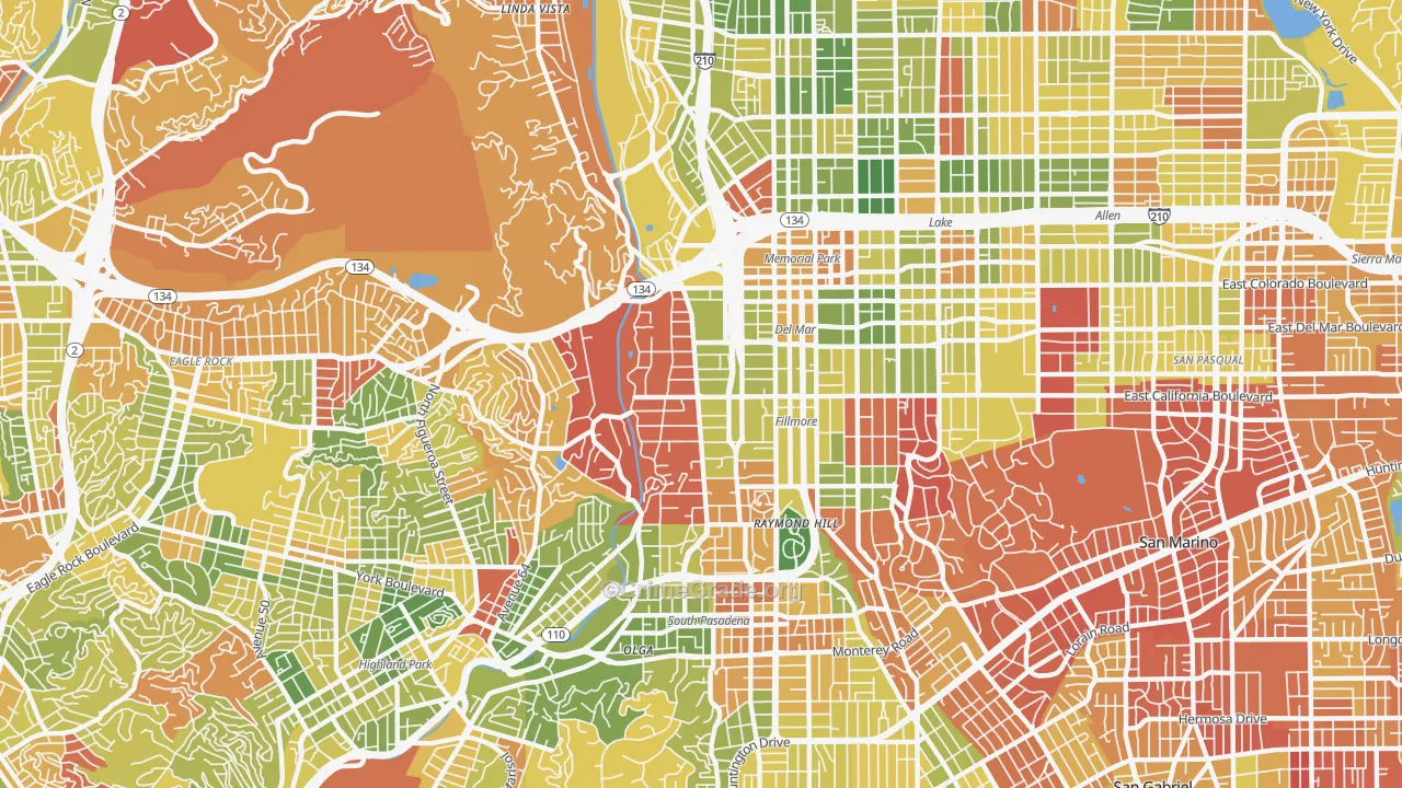 South Arroyo, Pasadena, CA Map of Arson Rates