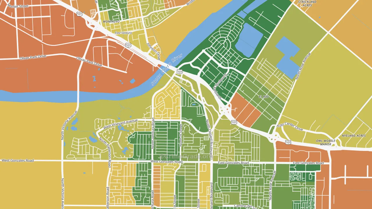 South Bank, Oxnard, CA Map of Arson Rates