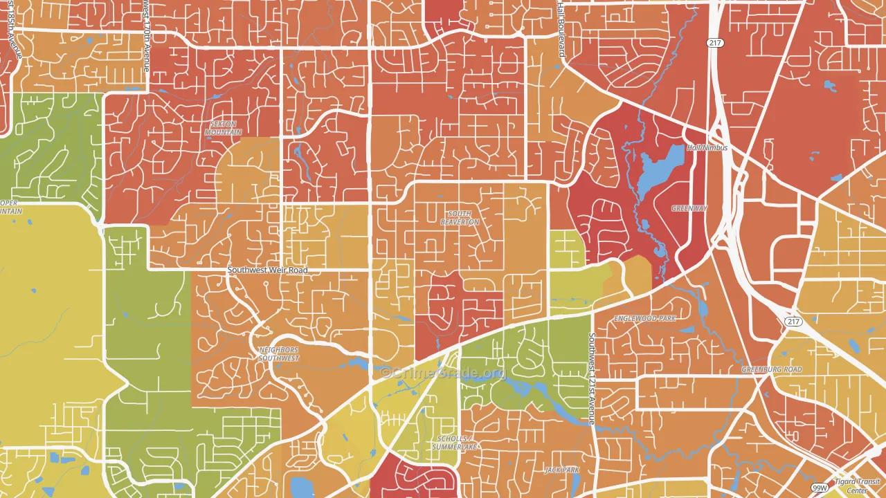 South Beaverton, Beaverton, OR Map of Arson Rates
