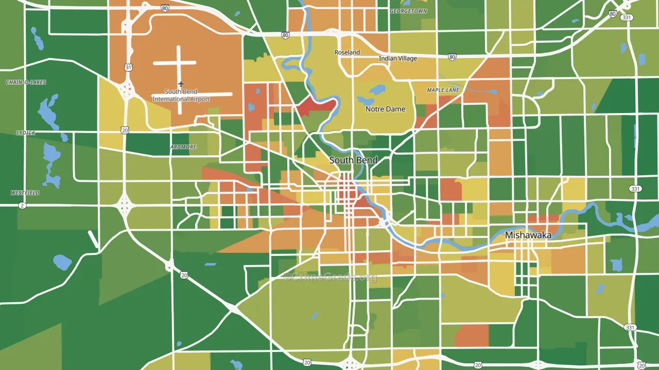 South Bend, IN Map of Arson Rates