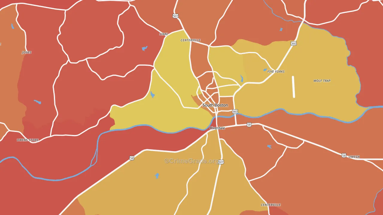 South Boston, VA Map of Arson Rates
