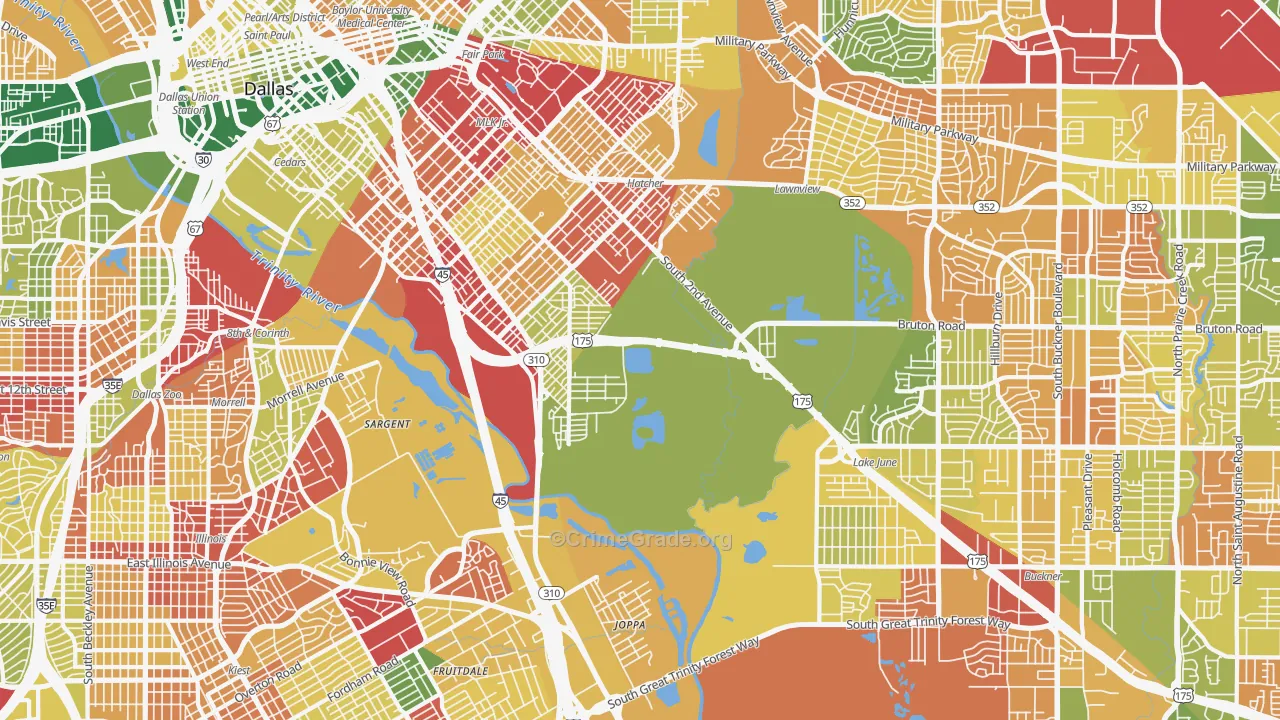 South Boulevard Park Row, Dallas, TX Map of Arson Rates