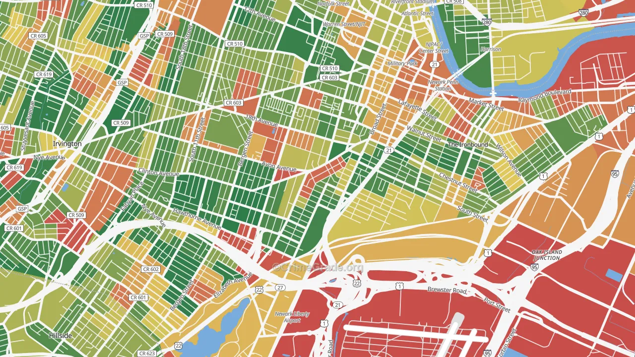 South Broad Street, Newark, NJ Map of Arson Rates
