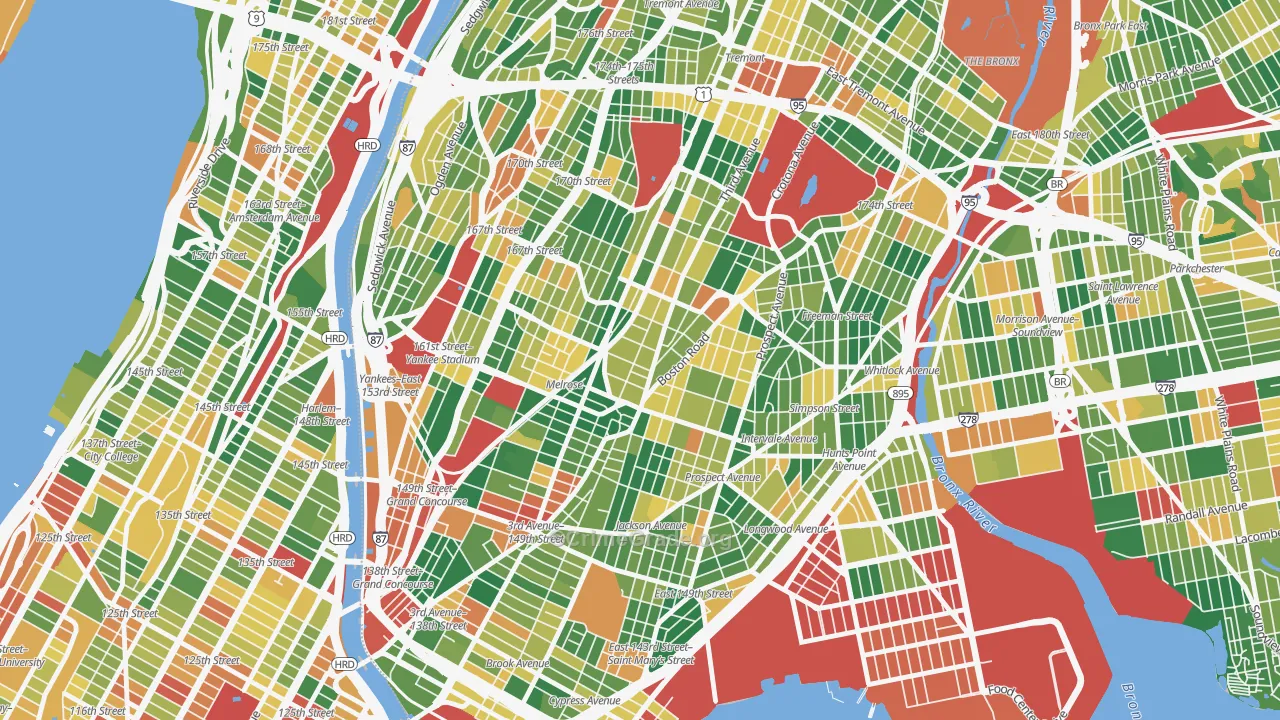 South Bronx, Bronx, NY Map of Arson Rates