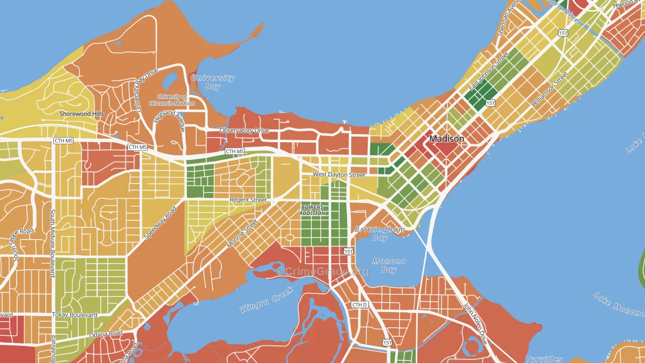 South Campus, Madison, WI Map of Arson Rates