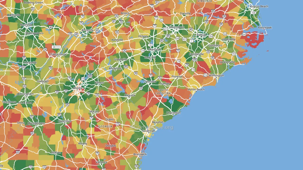 South Carolina Map of Arson Rates