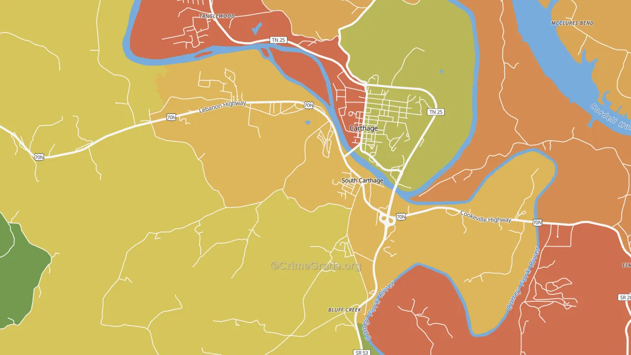 South Carthage, TN Map of Arson Rates