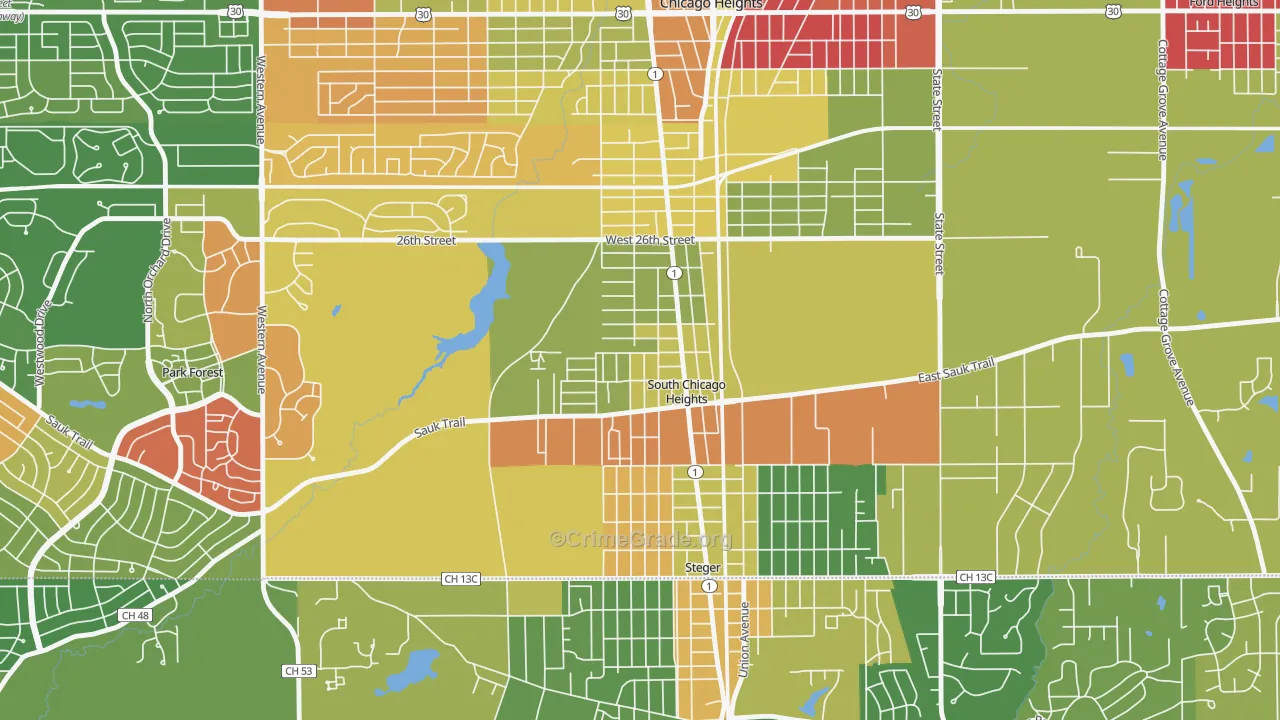 South Chicago Heights, IL Map of Arson Rates