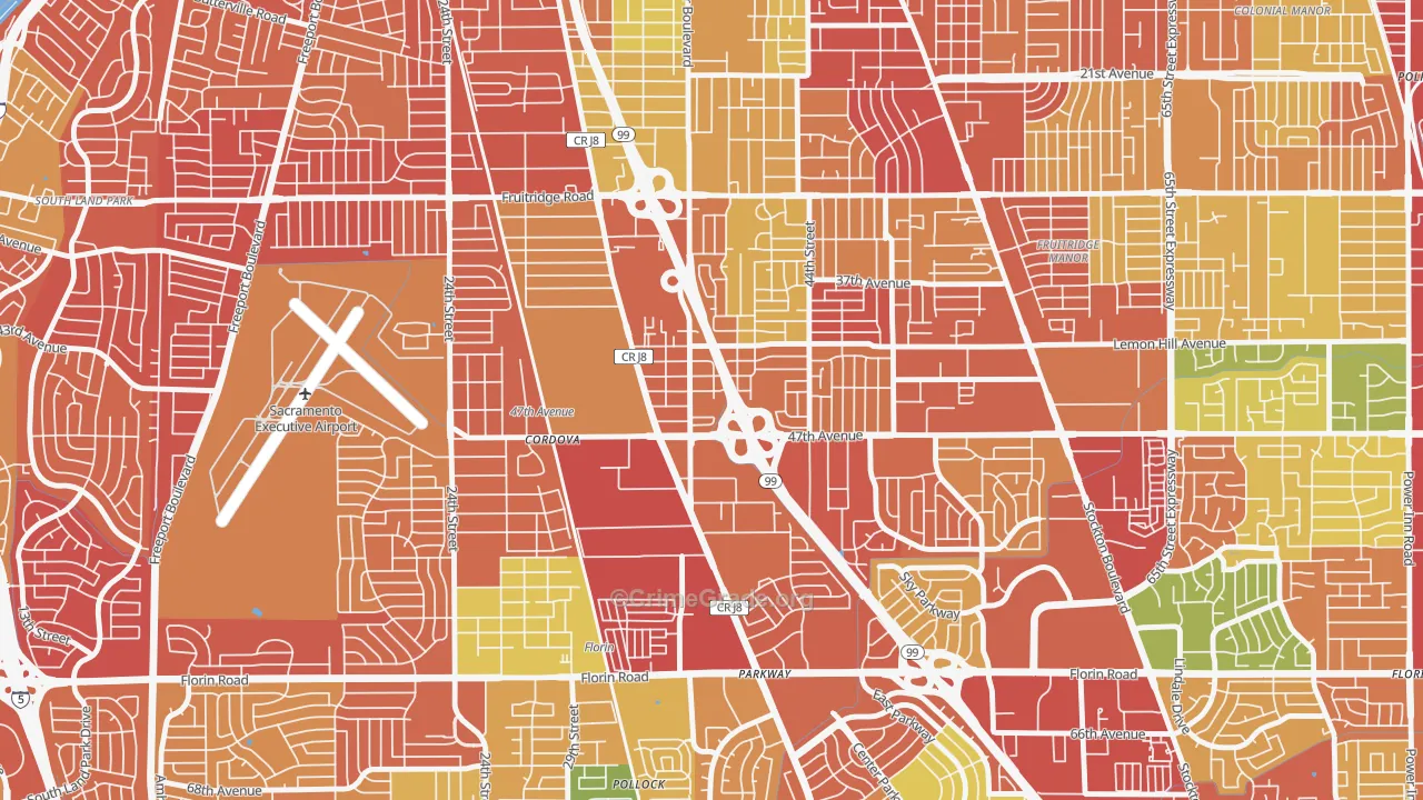 South City Farms, Sacramento, CA Map of Arson Rates