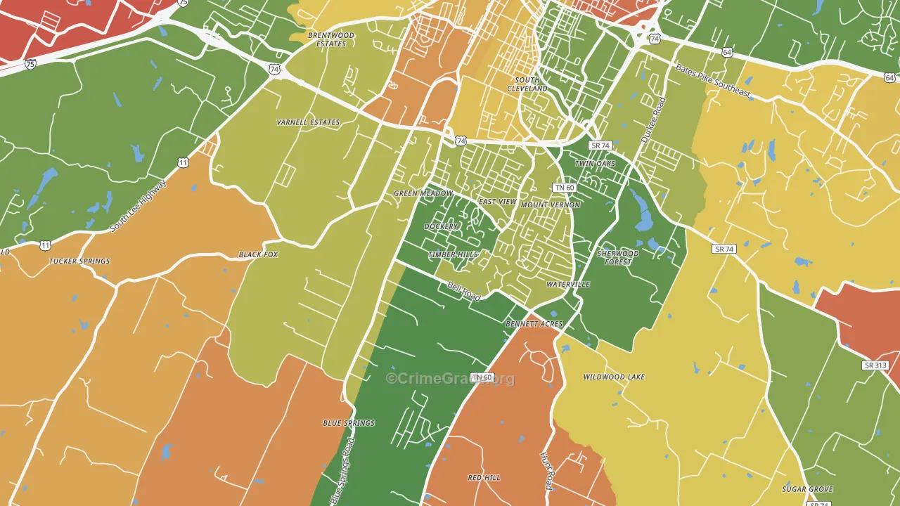 South Cleveland, TN Map of Arson Rates