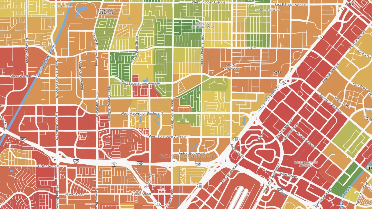 South Coast, Santa Ana, CA Map of Arson Rates