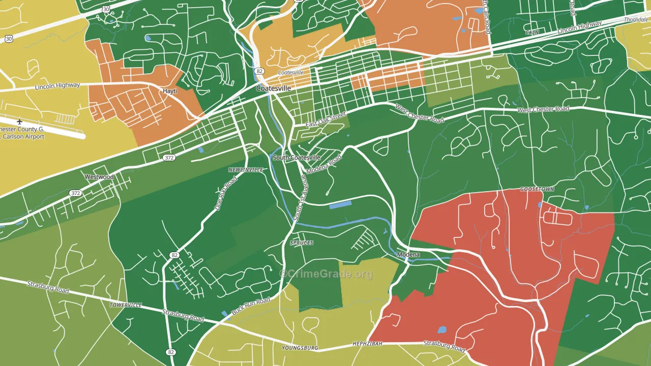 South Coatesville, PA Map of Arson Rates
