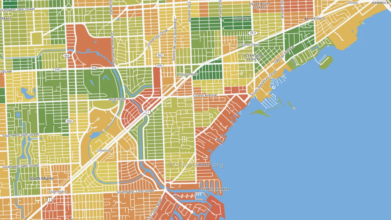 South Coconut Grove, Miami, FL Map of Arson Rates