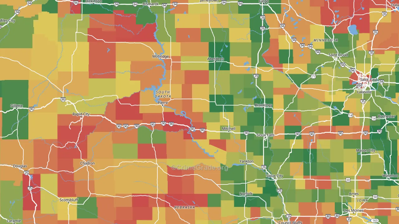 South Dakota Map of Arson Rates