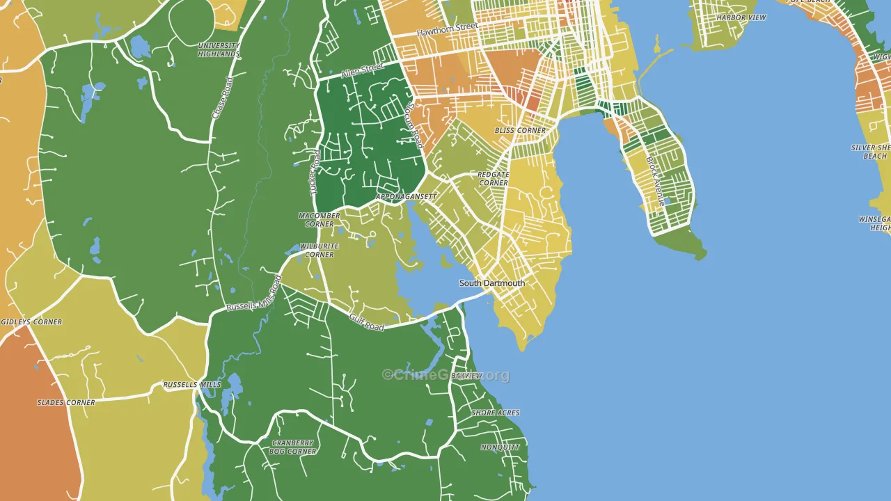 South Dartmouth, MA Map of Arson Rates
