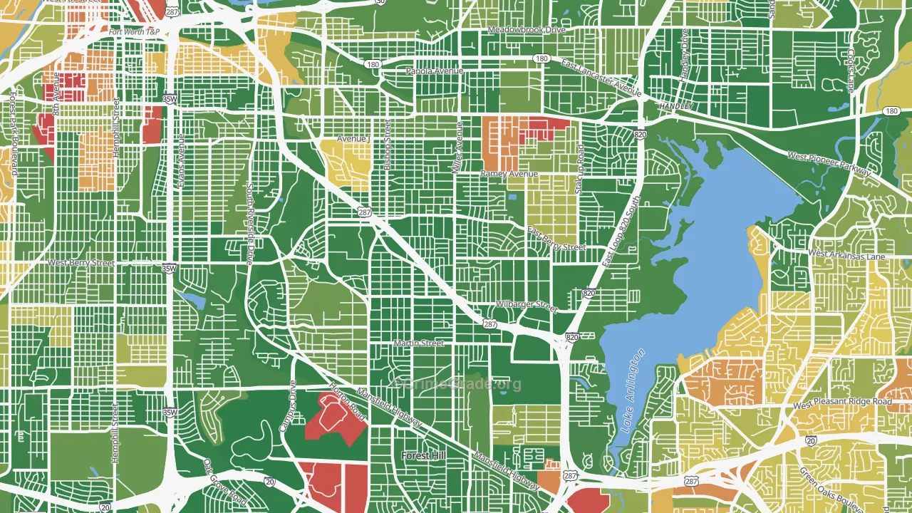 South East, Fort Worth, TX Map of Arson Rates