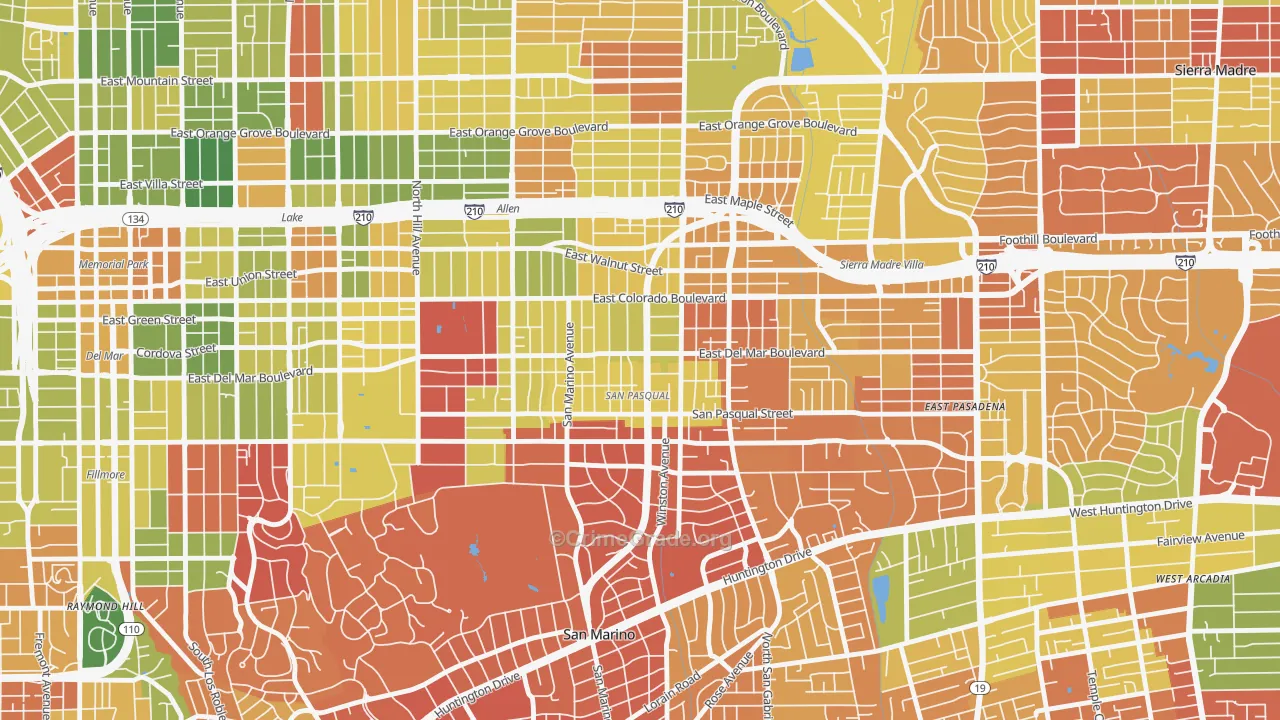 South East, Pasadena, CA Map of Arson Rates