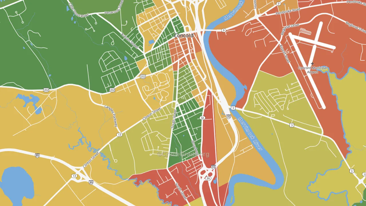 South End, Concord, NH Map of Arson Rates