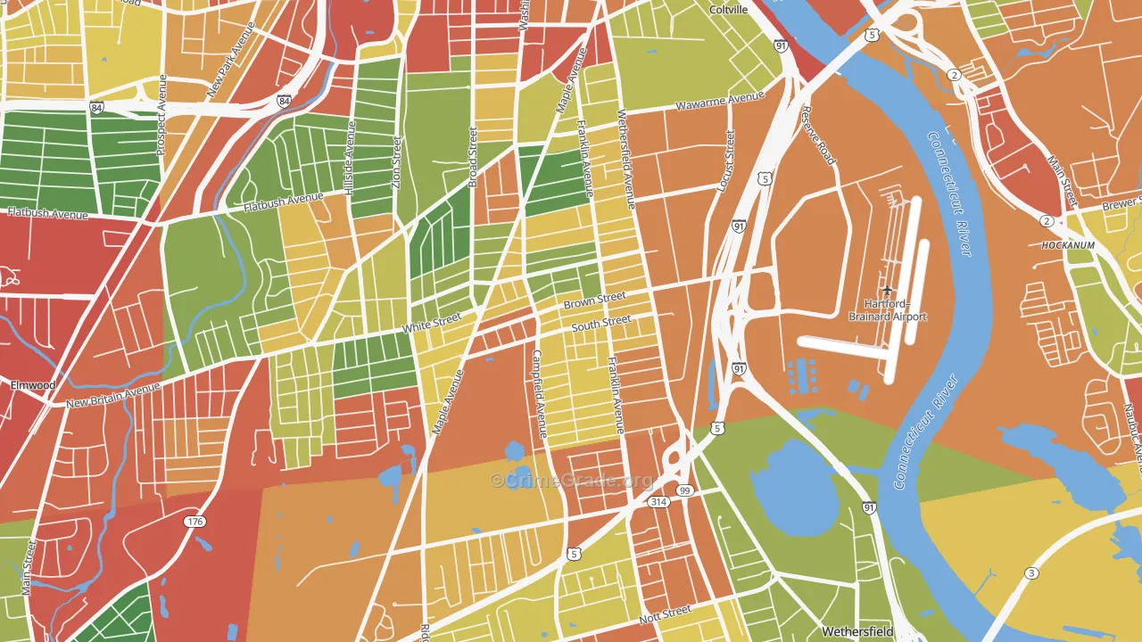 South End Hartford, Hartford, CT Map of Arson Rates
