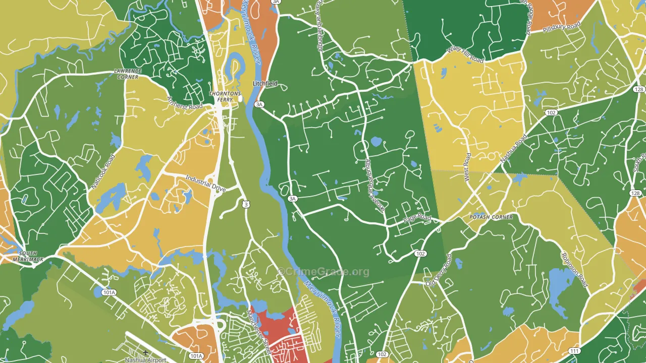 South End, Nashua, NH Map of Arson Rates