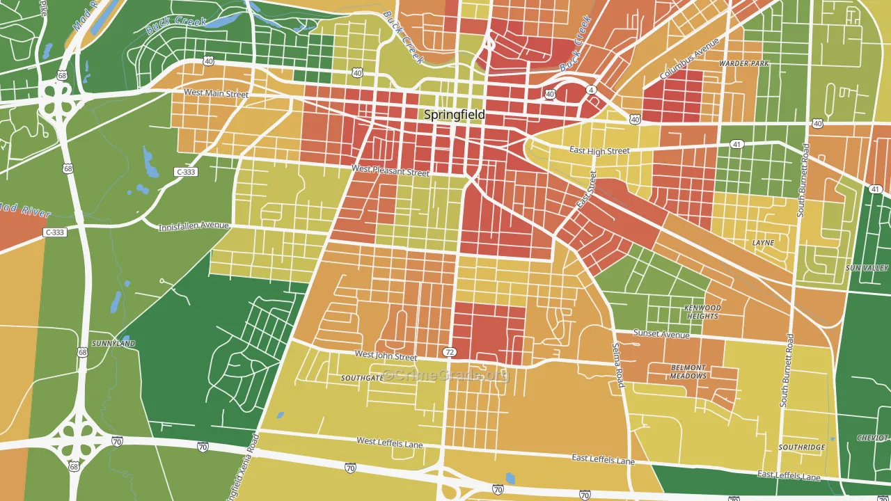 South Fountain Avenue Historic District, Springfield, OH Map of Arson Rates