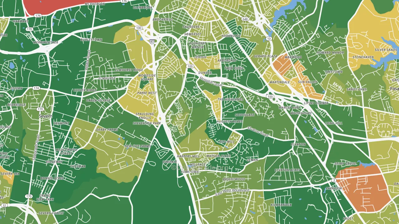 South Gate, Glen Burnie, MD Map of Arson Rates