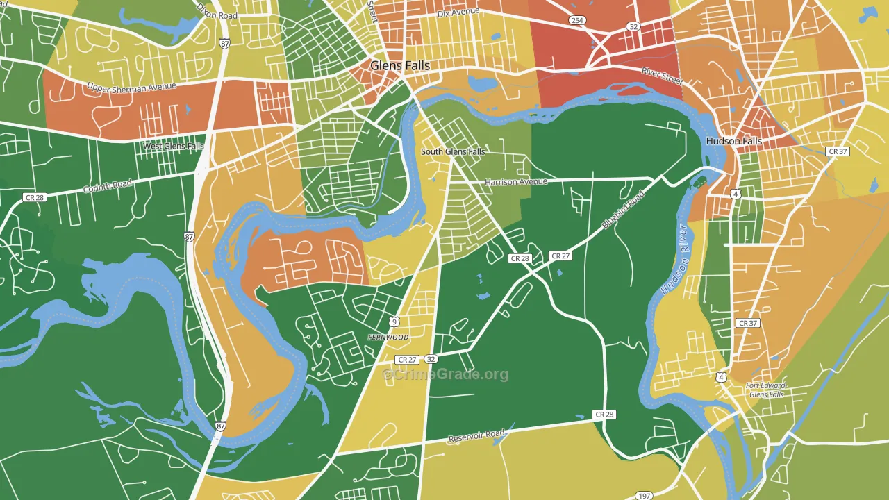 South Glens Falls, NY Map of Arson Rates