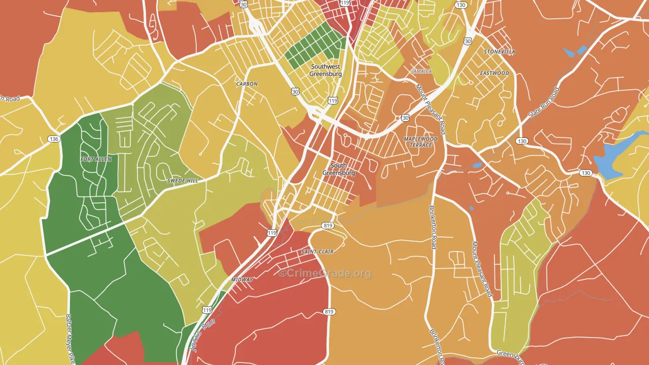 South Greensburg, PA Map of Arson Rates