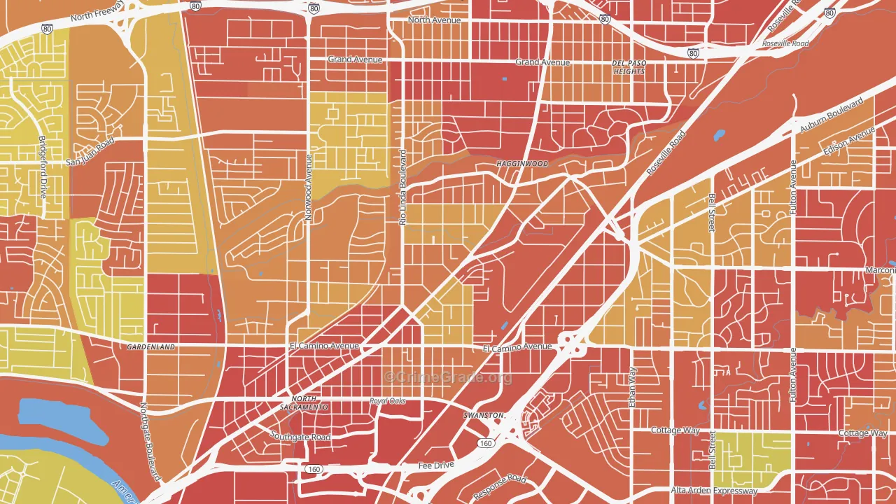 South Hagginwood, Sacramento, CA Map of Arson Rates
