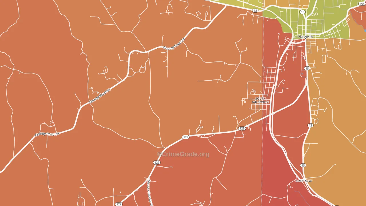 South Haleyville, AL Map of Arson Rates