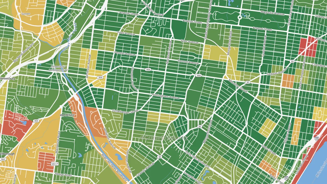 South Hampton, St. Louis, MO Map of Arson Rates