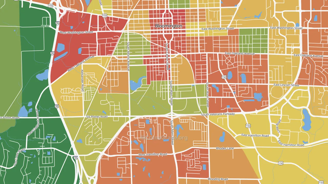 South Hill, Bloomington, IL Map of Arson Rates