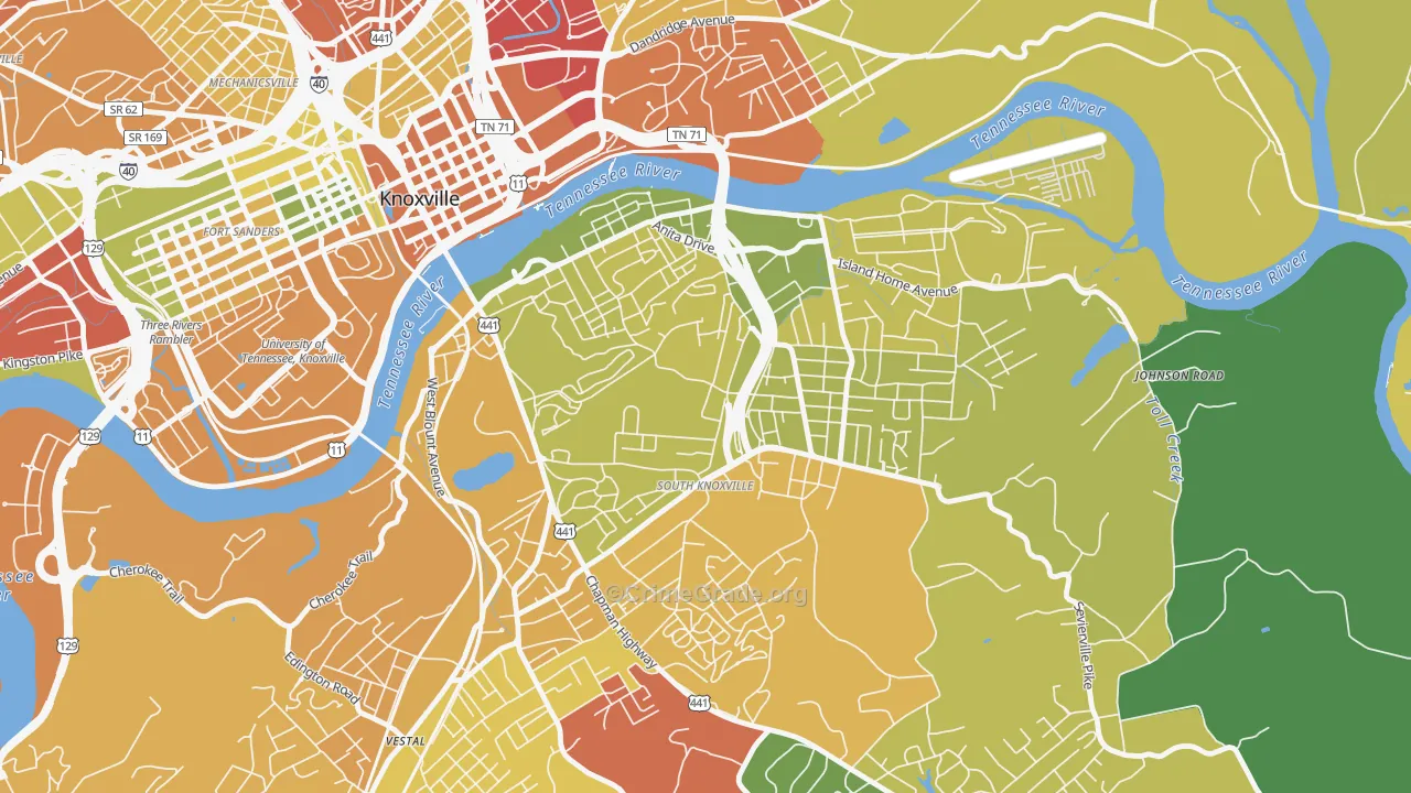 South Knoxville, Knoxville, TN Map of Arson Rates